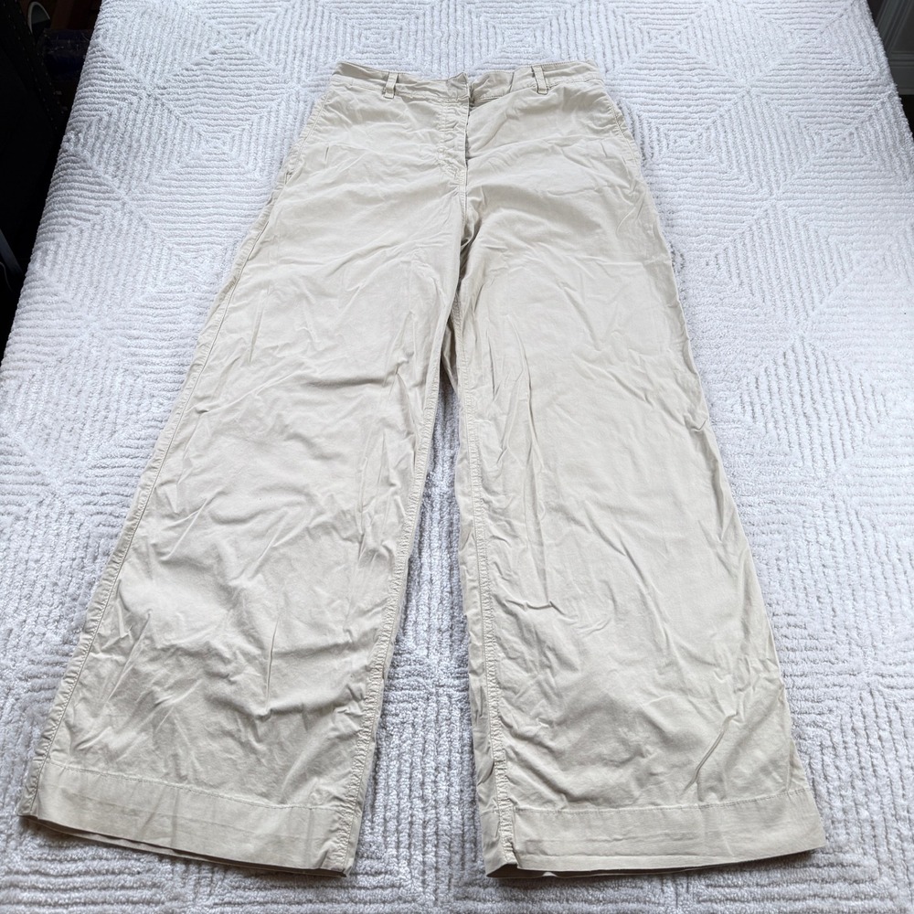 Pinko Wide Leg Trousers Women's 10 Tan Beige Cotton Stretch Italy Pants Coastal